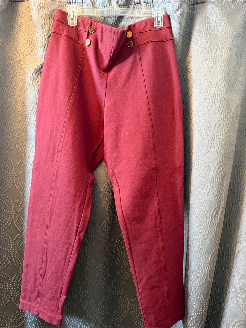 Michael Kors Rose-Red Ponte Leggings with Gold Buttons